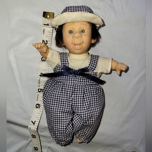 Vintage Gi-Go Toys Porcelain-Faced Doll in Blue Gingham Outfit - Collectible